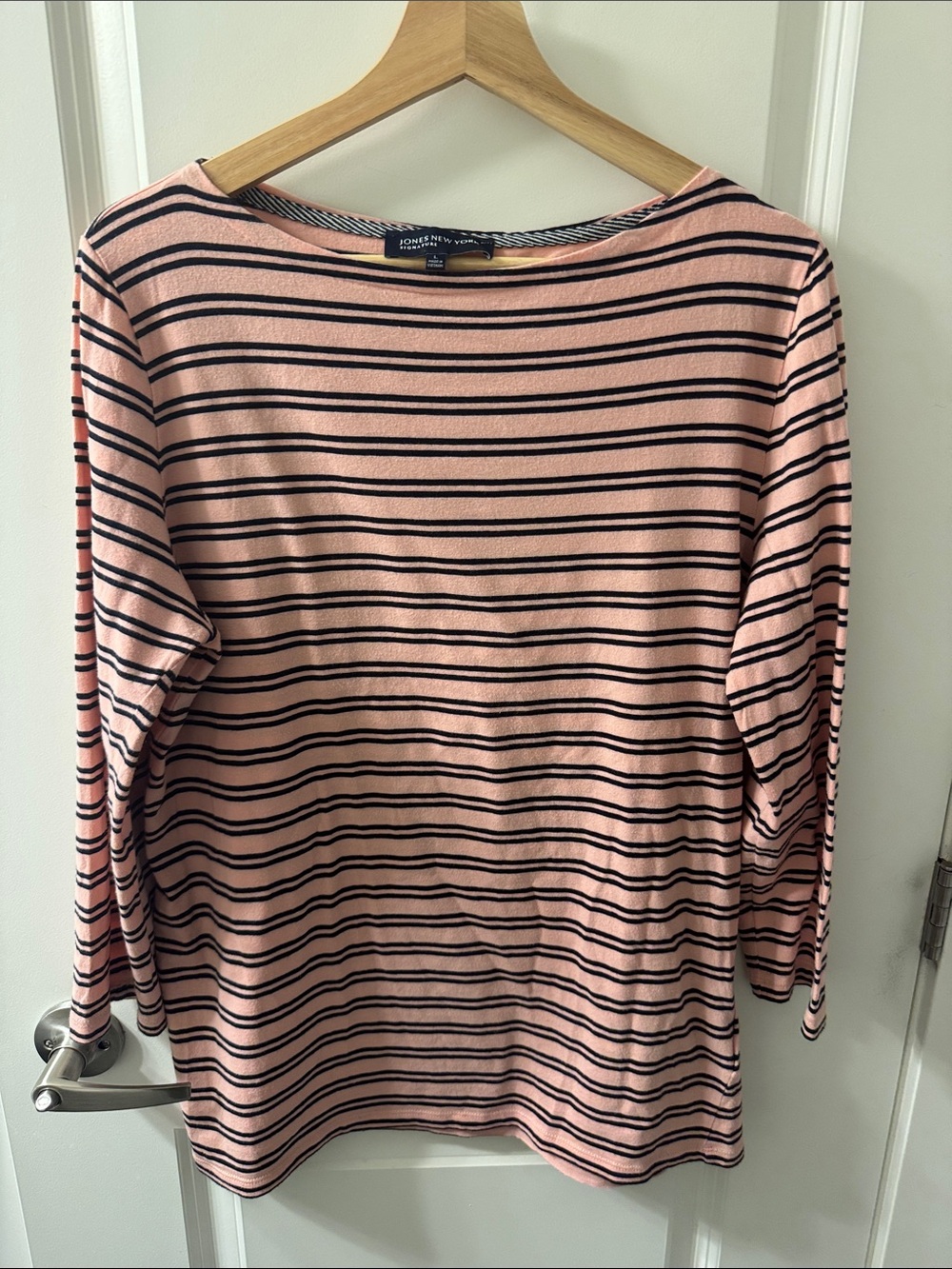 Jones New York Pink and Navy Striped Long Sleeve Top
